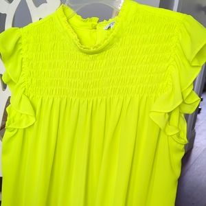 Crown & Ivy bright neon yellow polyester blouse with ruffle sleeves